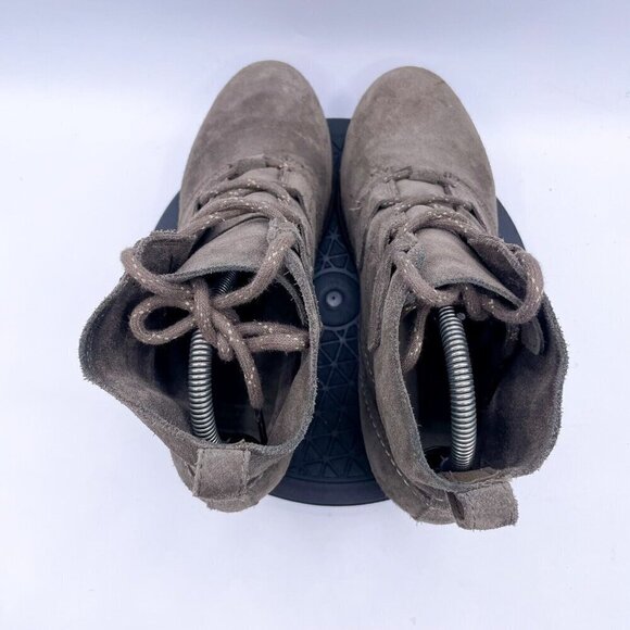 Sorel Evie Major Dark Taupe Gray Brown Lace Suede Wedge Bootie Boots 9 - Picture 8 of 9